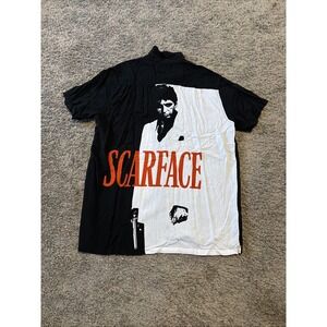 Scarface Tony Montana Short Sleeve Button-Up Shirt Medium Black Printed Shirt